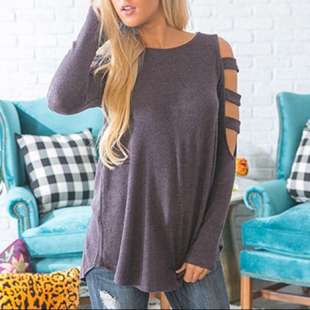 Purple Cut Out Sleeve Sweater